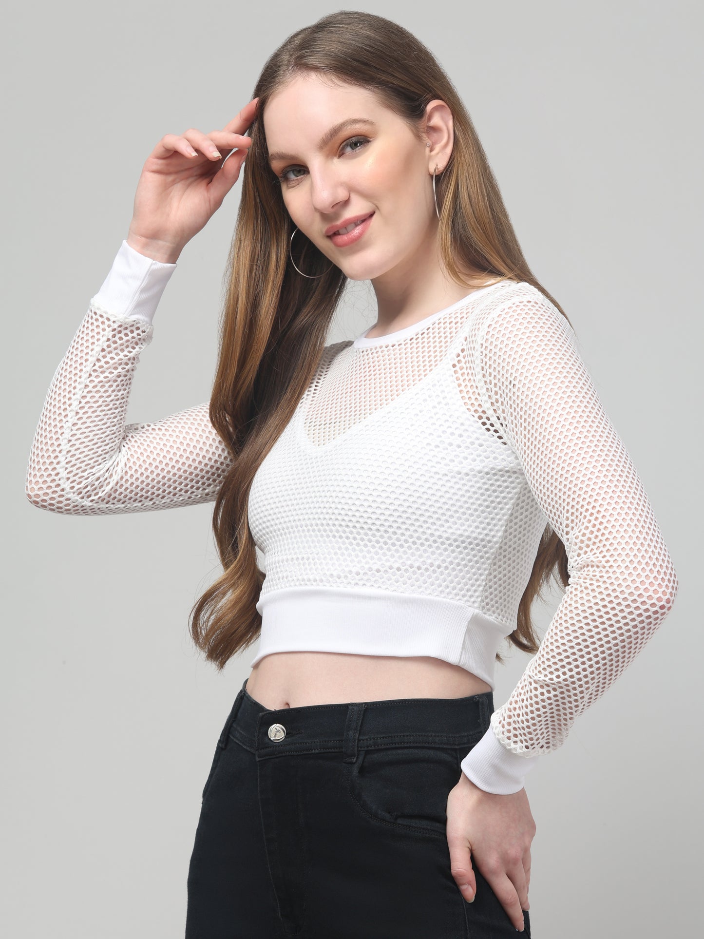 Neted White Crop Top