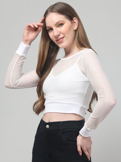 Neted White Crop Top