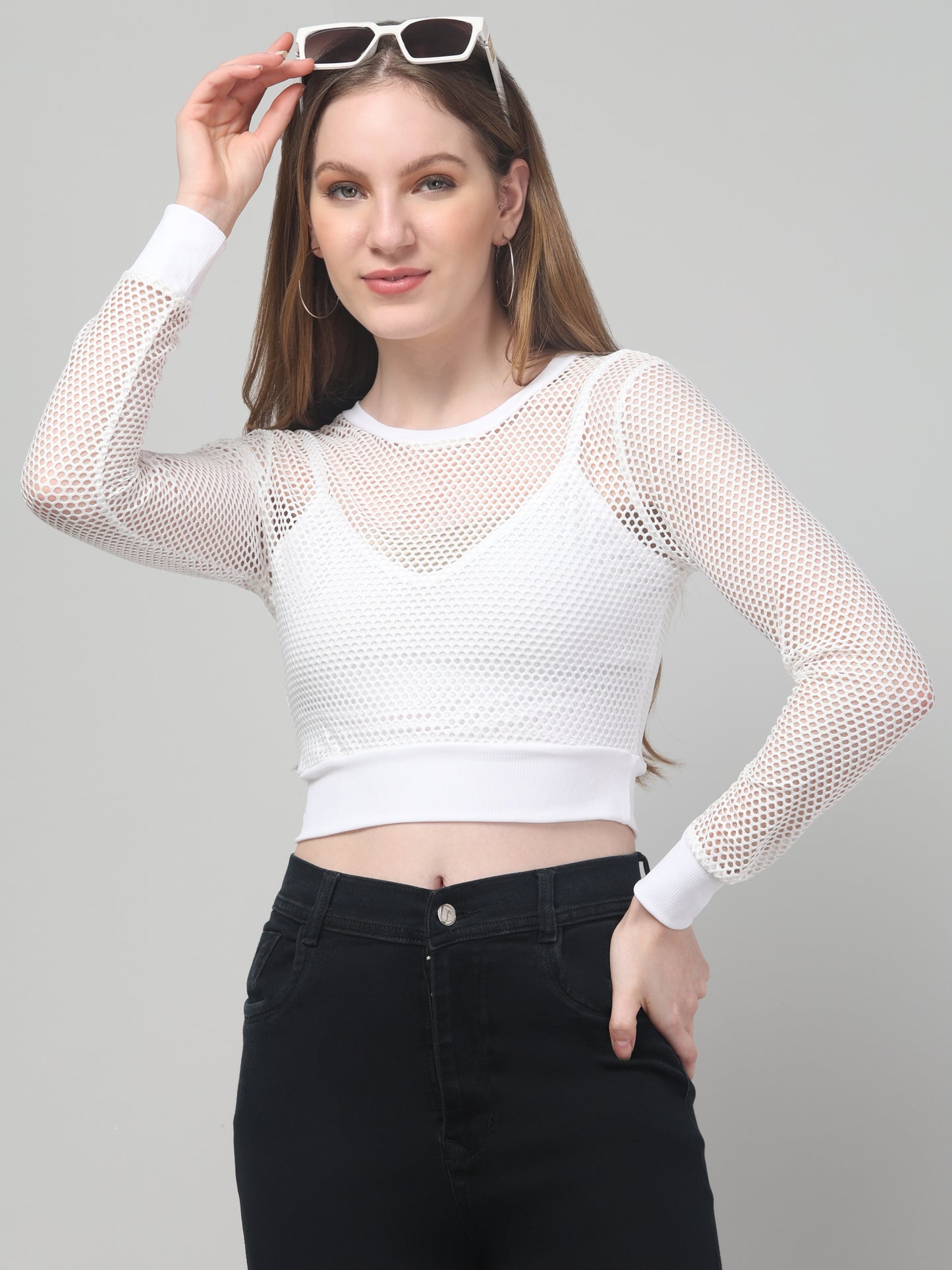 Neted White Crop Top