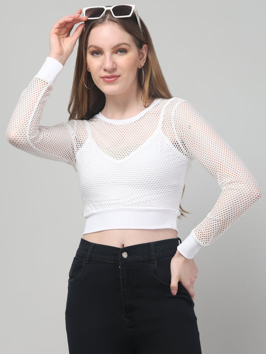 Neted White Crop Top