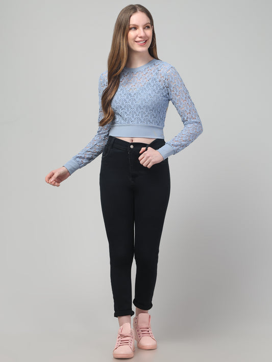 Sky Blue Neted Crop Top
