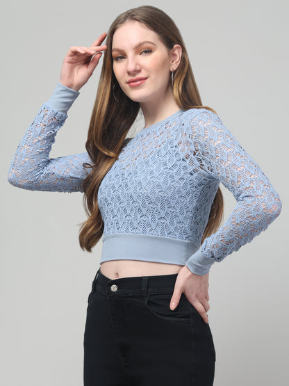 Sky Blue Neted Crop Top
