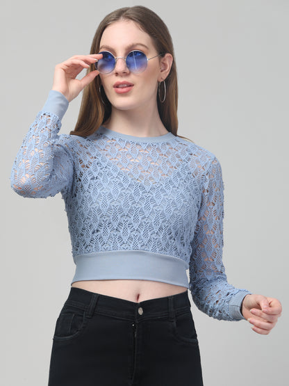 Sky Blue Neted Crop Top