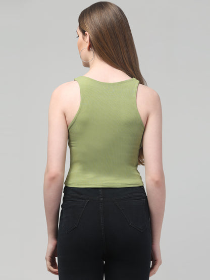 Olive Sleeveless Top For Womens