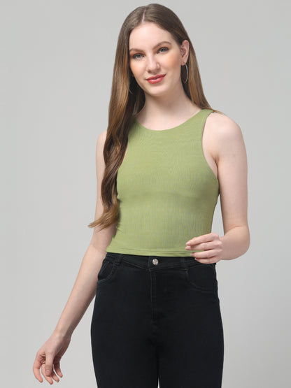 Olive Sleeveless Top For Womens