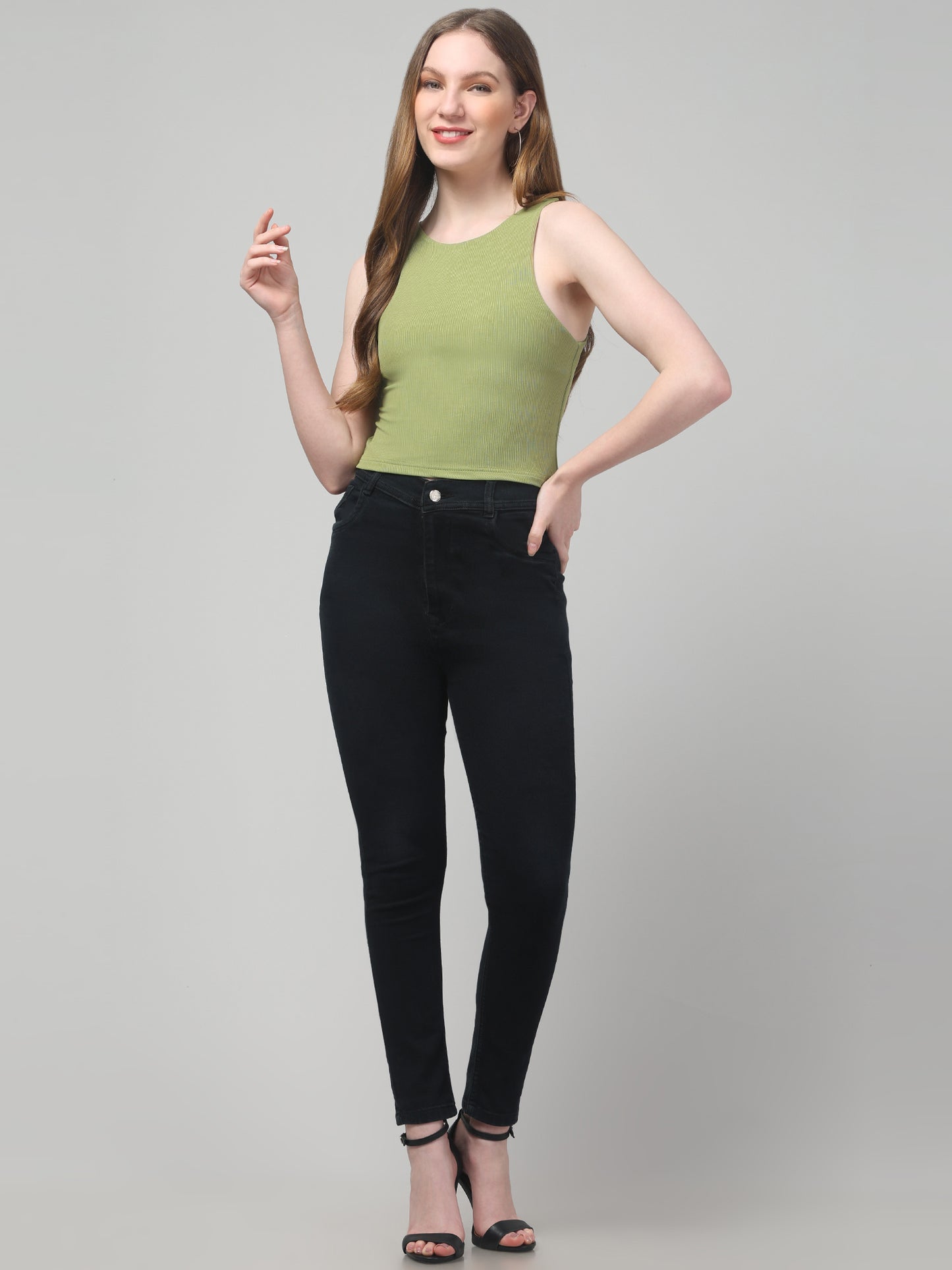 Olive Sleeveless Top For Womens