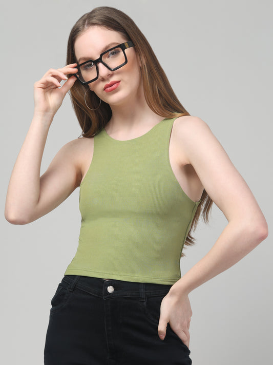 Olive Sleeveless Top For Womens