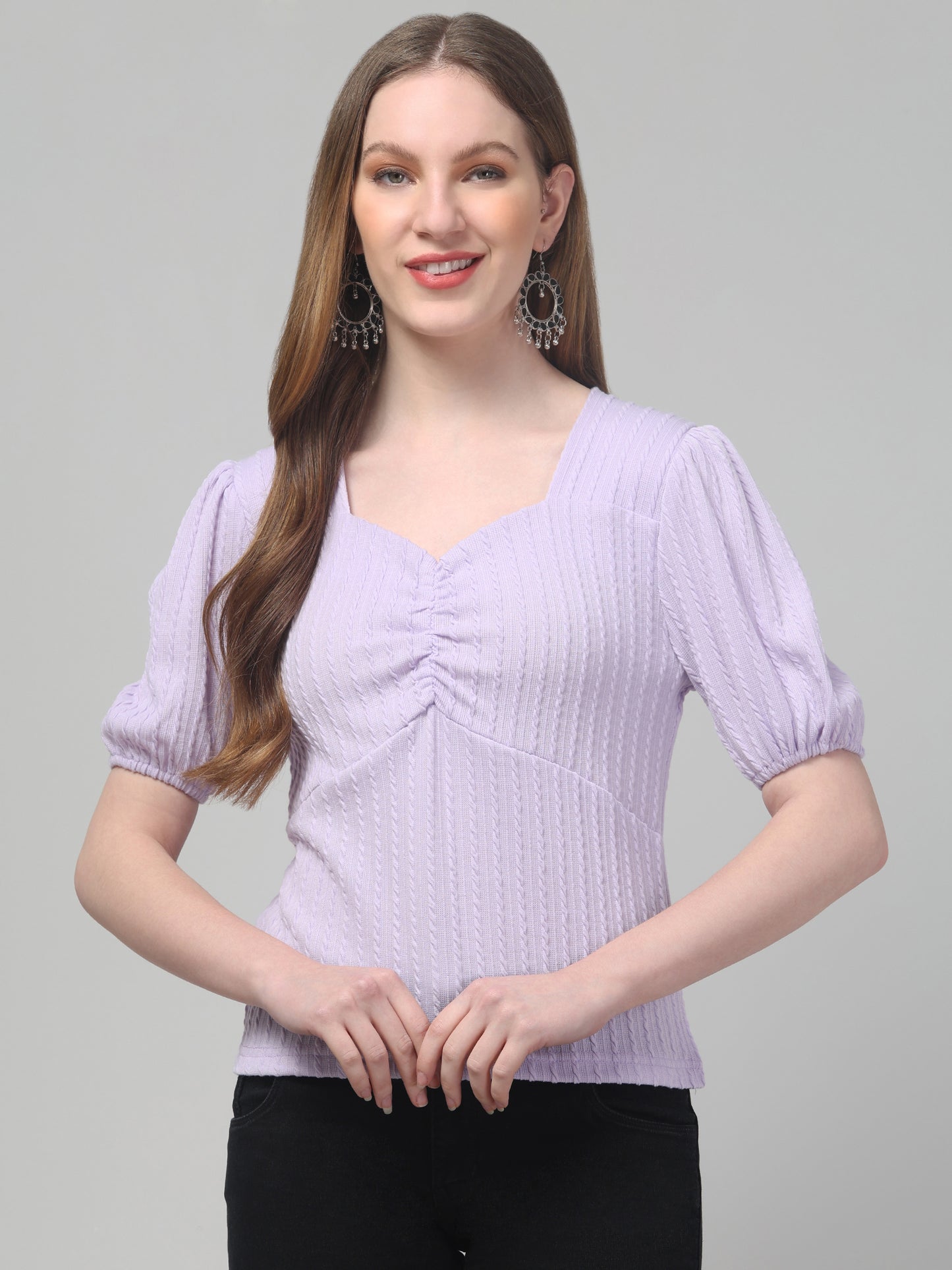 Purple Sweetheart Neck Top For Womens