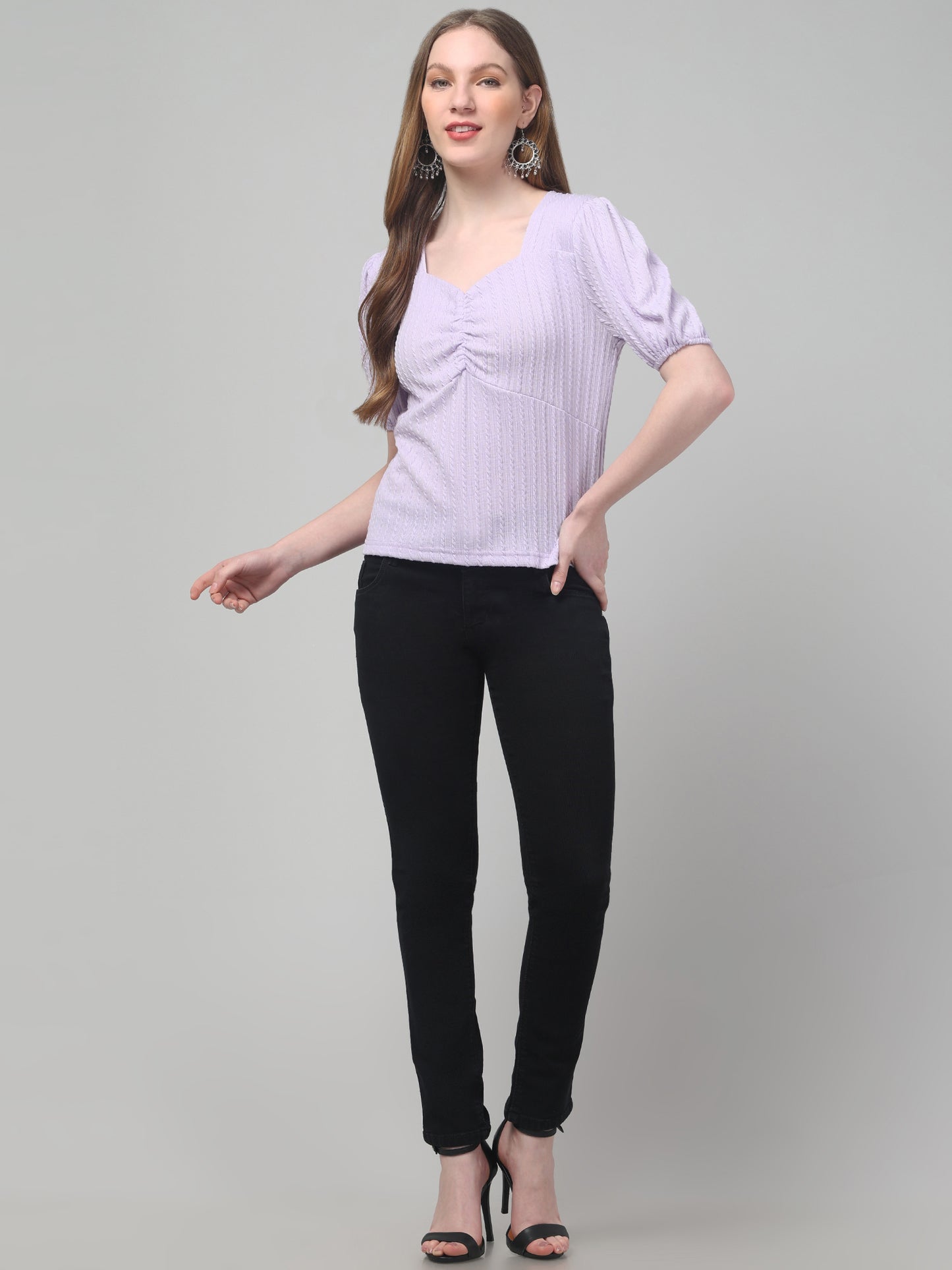 Purple Sweetheart Neck Top For Womens