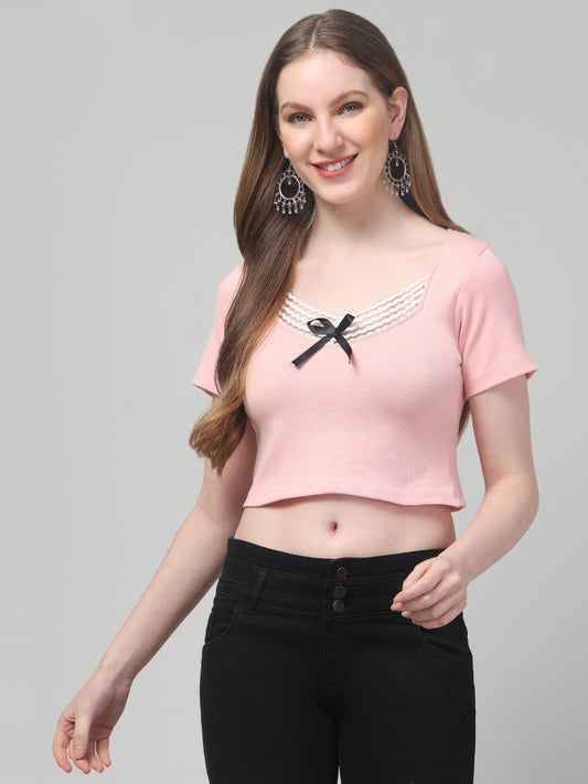 Pink Crop Top For Womens