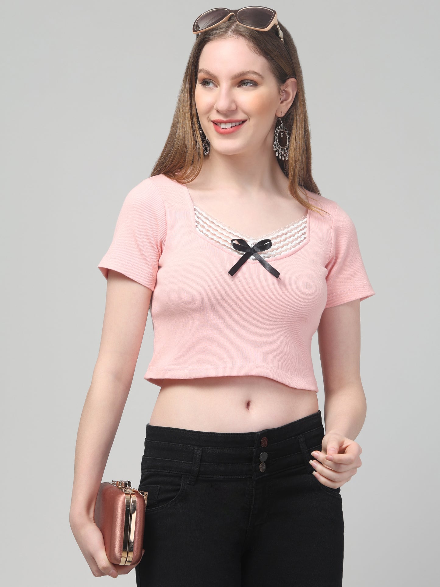 Pink Crop Top For Womens
