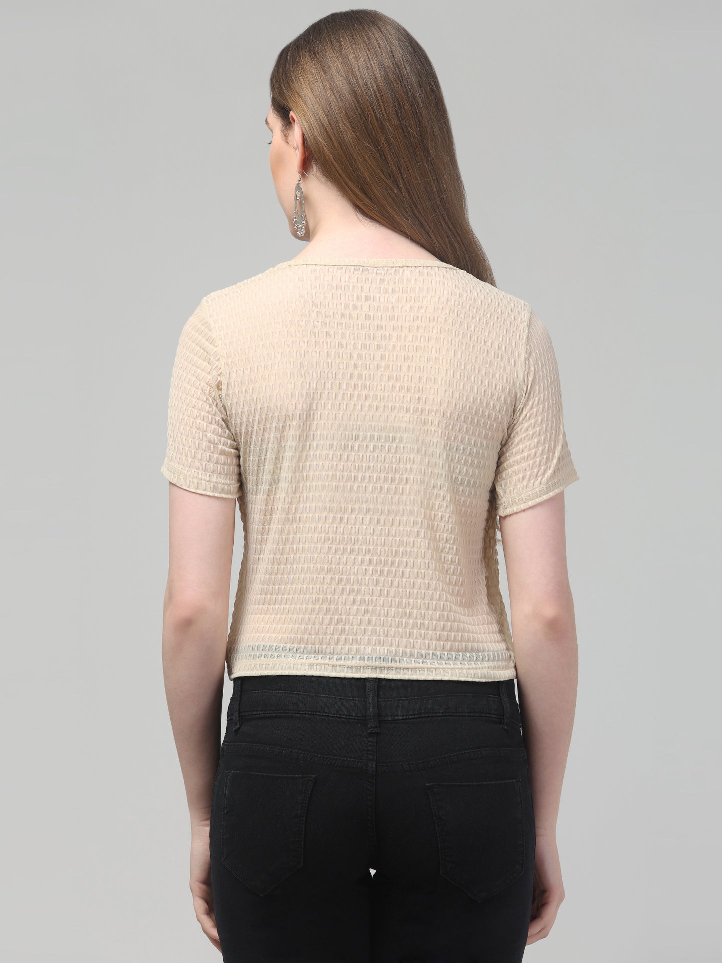 Beige Round Neck Top For Womens