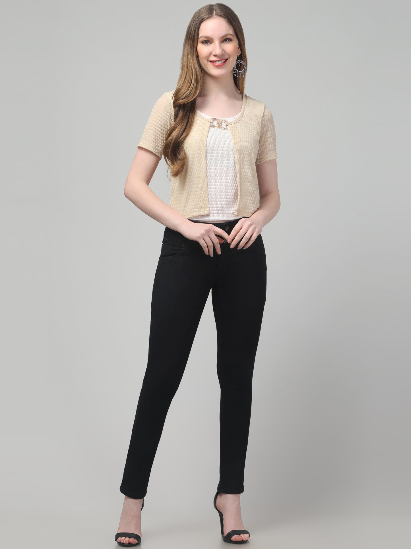 Beige Round Neck Top For Womens