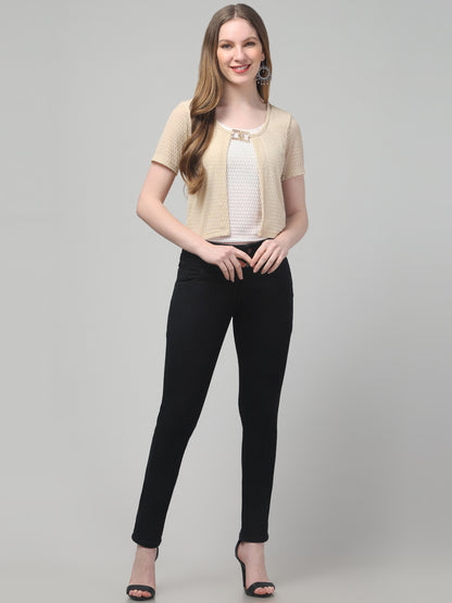 Beige Round Neck Top For Womens