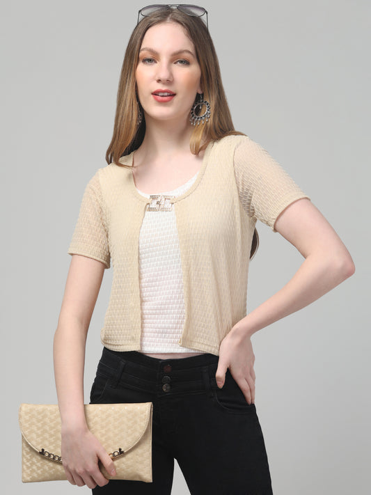 Beige Round Neck Top For Womens