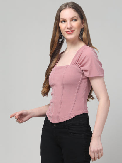 Pink Square Neck Top For Womens