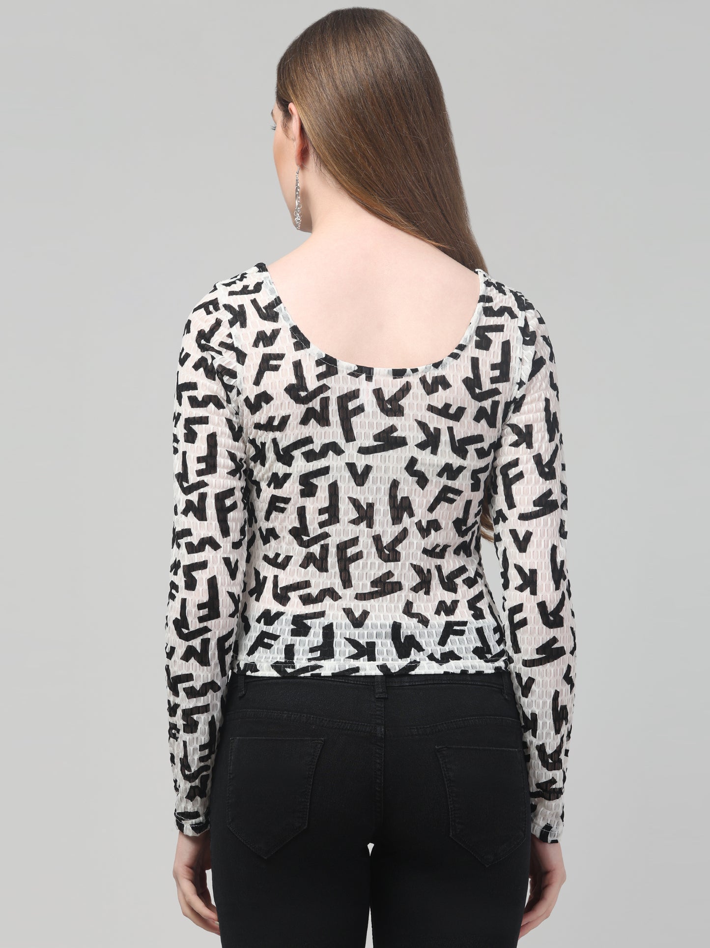 Printed White Transparent Top For Womens