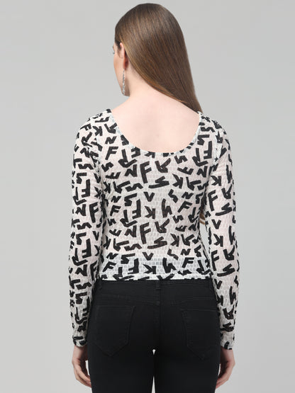 Printed White Transparent Top For Womens
