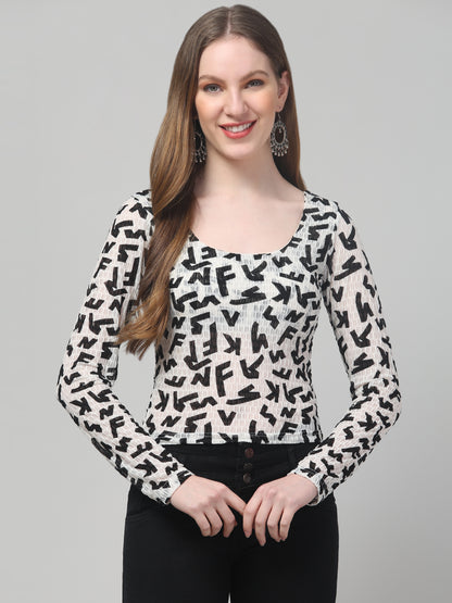Printed White Transparent Top For Womens