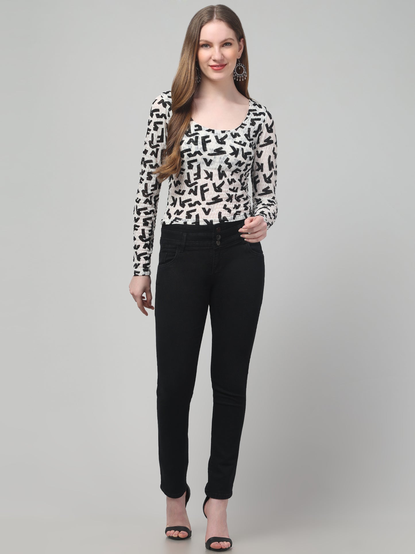 Printed White Transparent Top For Womens