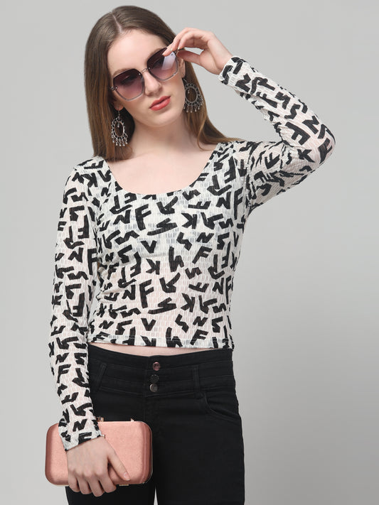 Printed White Transparent Top For Womens