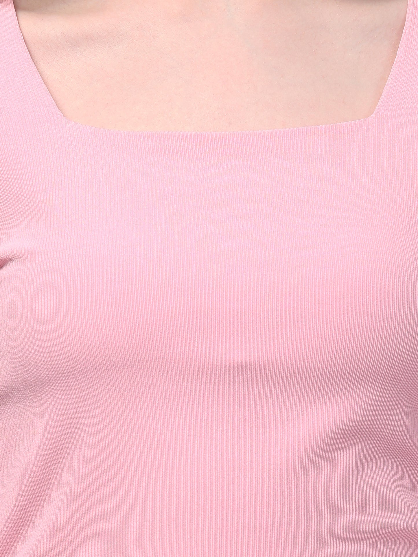Pink Square Neck Solid Top For Womens