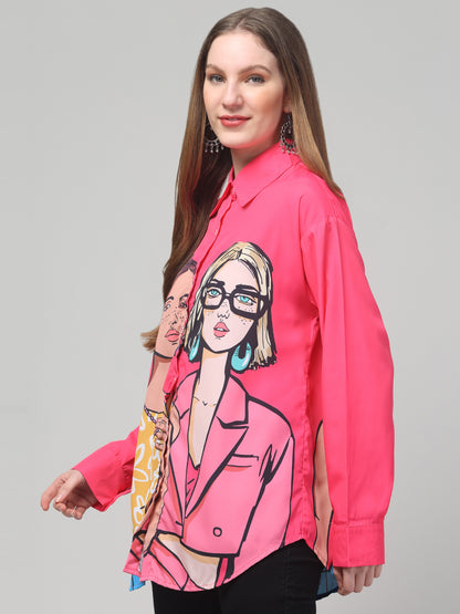 Pink Printed Shirt For Womens