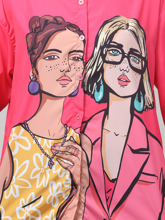 Pink Printed Shirt For Womens