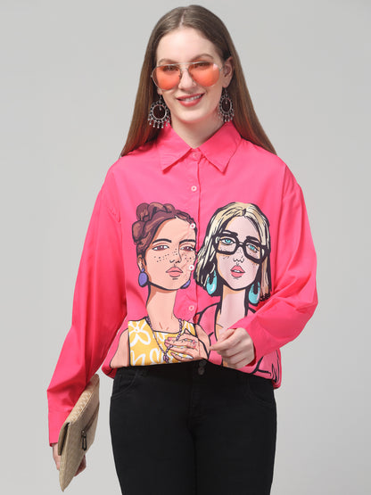 Pink Printed Shirt For Womens