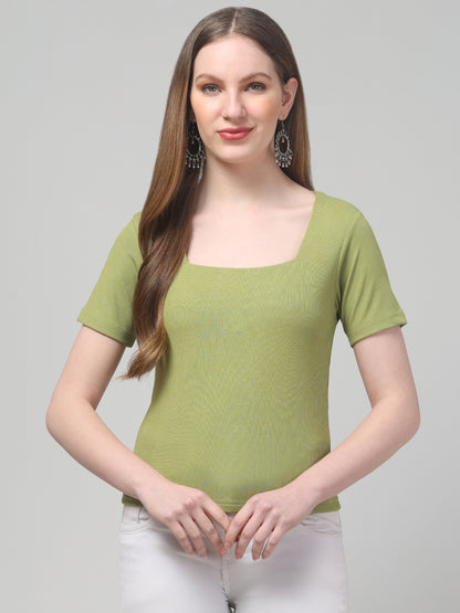 Green Half Sleeve Top For Womens