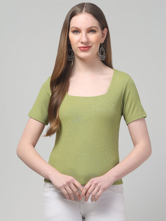 Green Half Sleeve Top For Womens