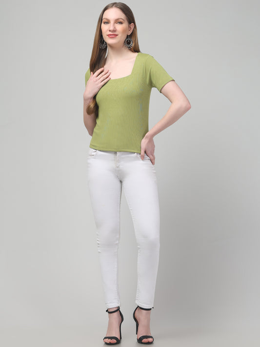 Green Half Sleeve Top For Womens