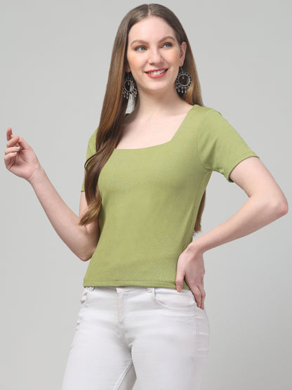 Green Half Sleeve Top For Womens