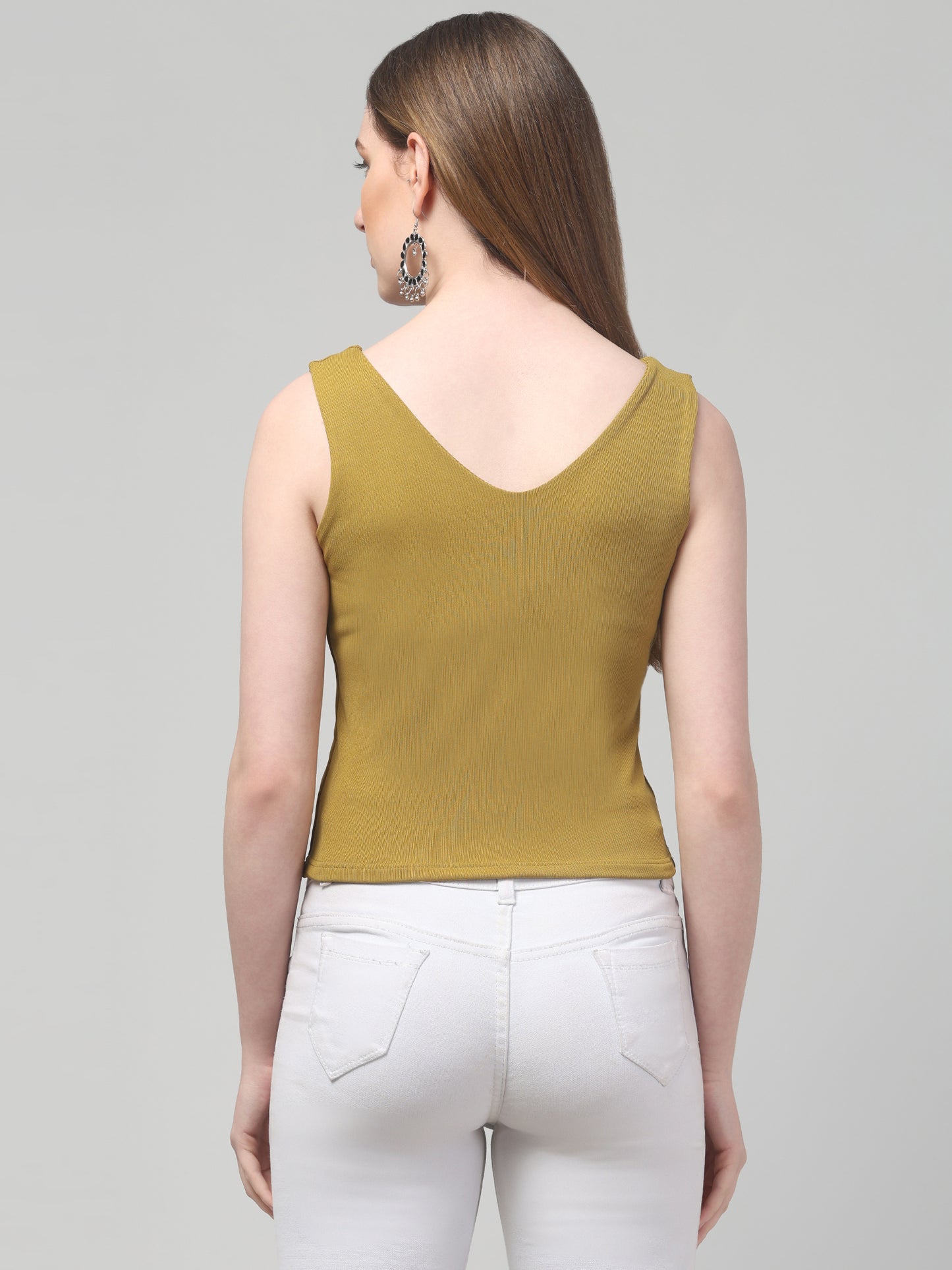 Olive Sleeveless Top For Womens