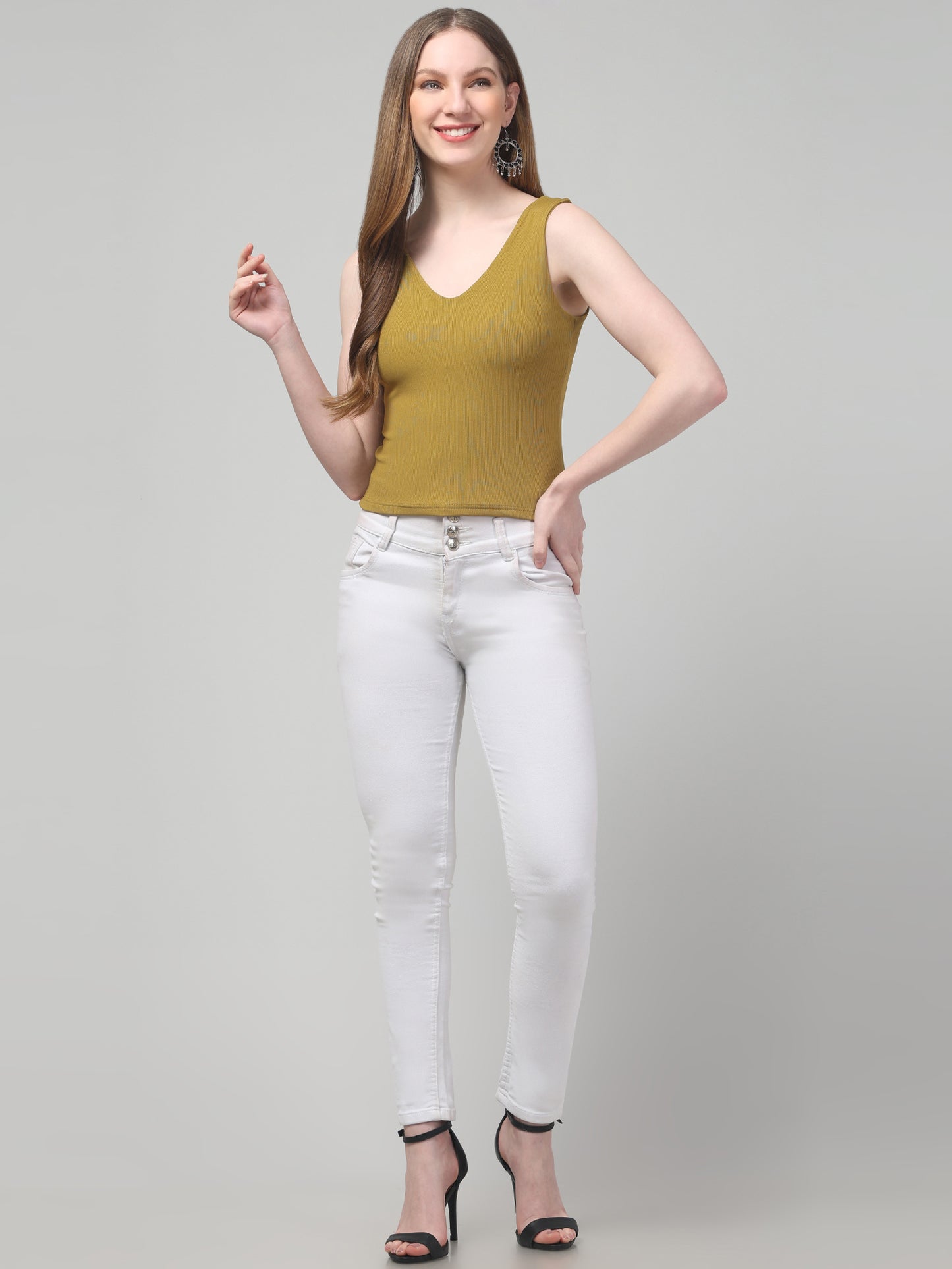 Olive Sleeveless Top For Womens