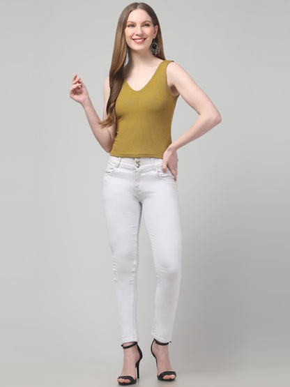 Olive Sleeveless Top For Womens