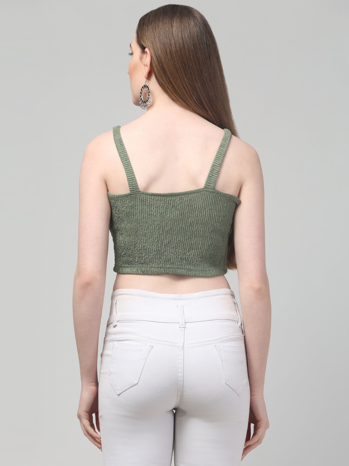 Olive Green Crop Top For Womens