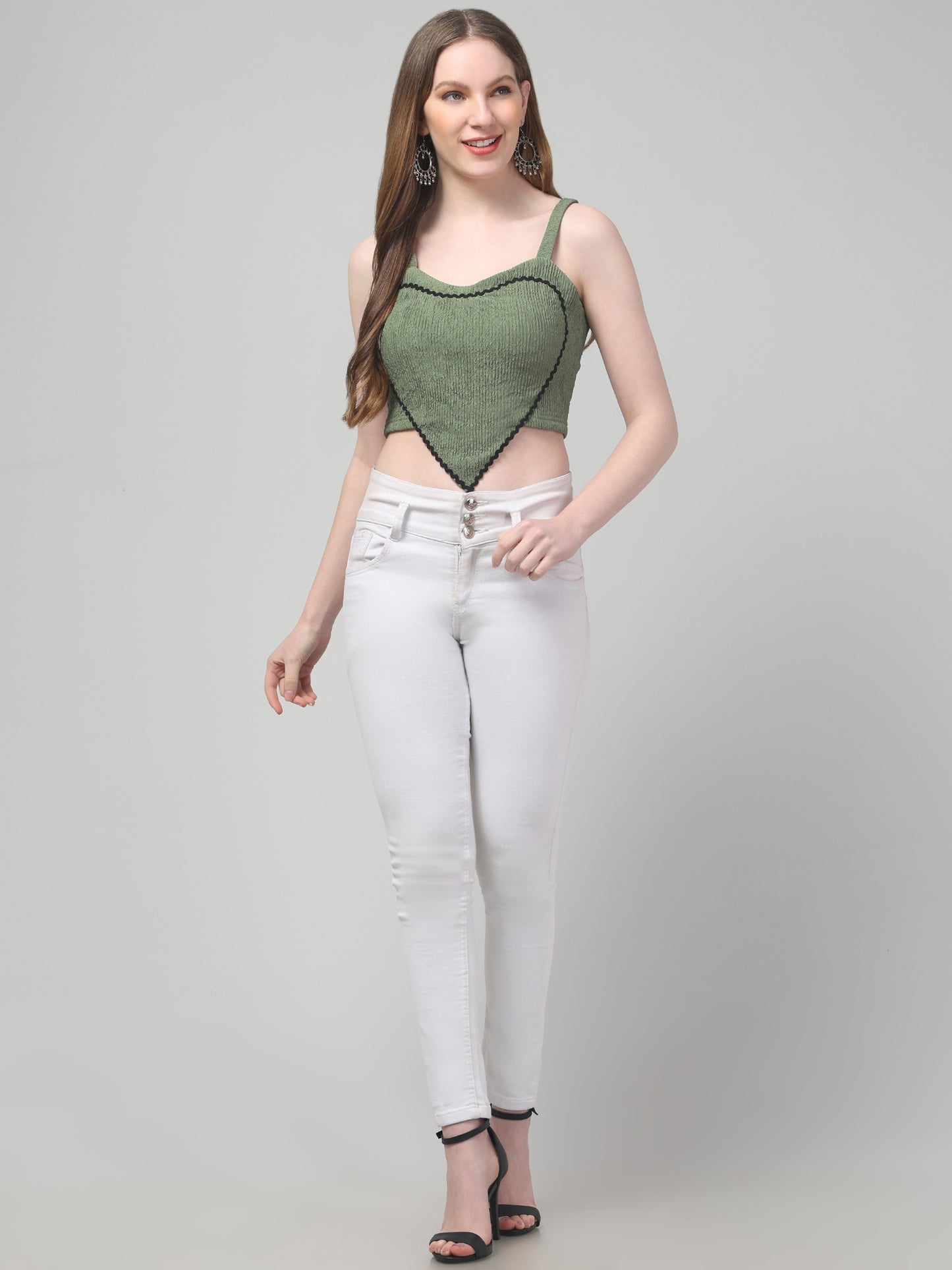 Olive Green Crop Top For Womens