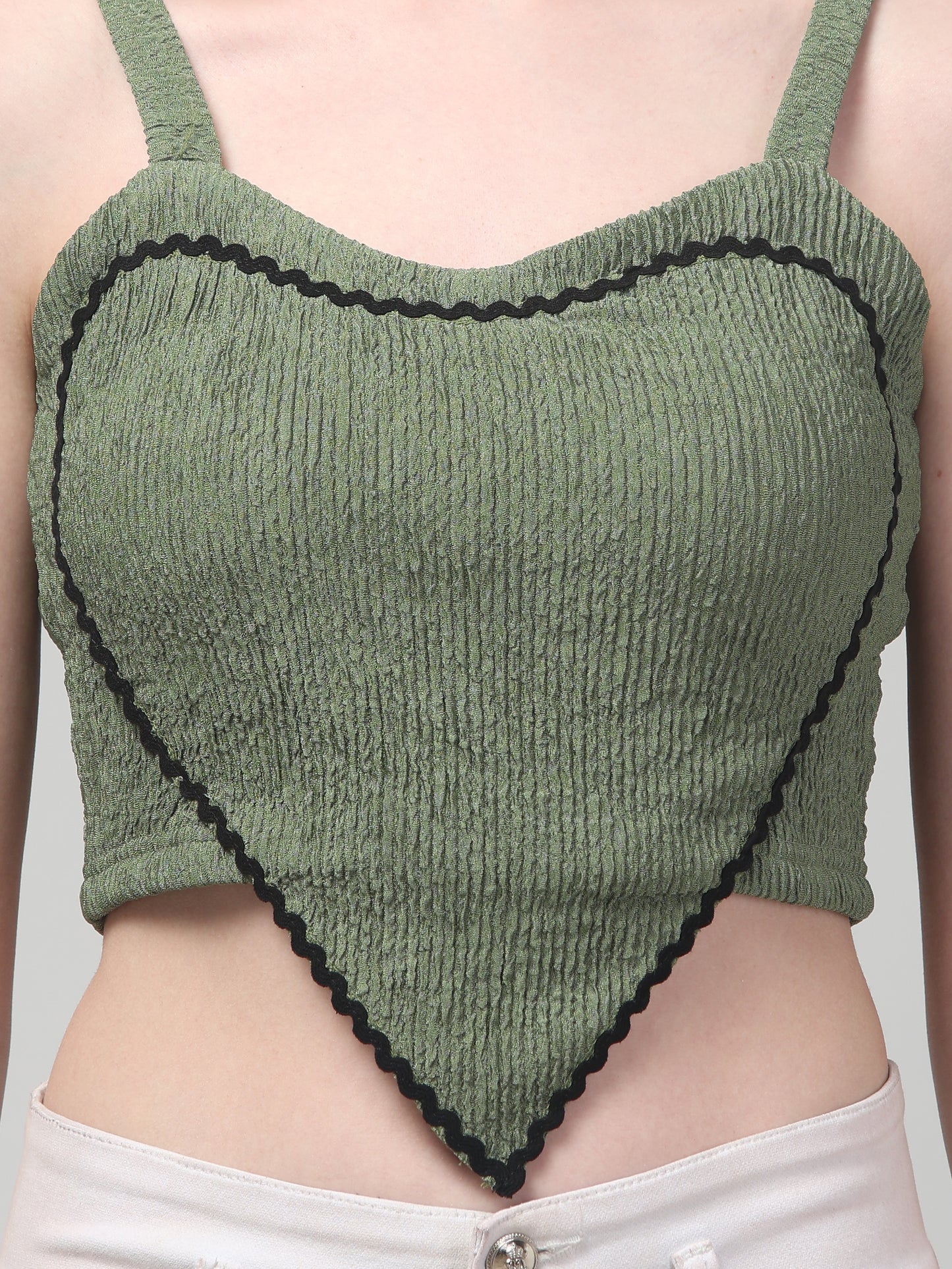 Olive Green Crop Top For Womens