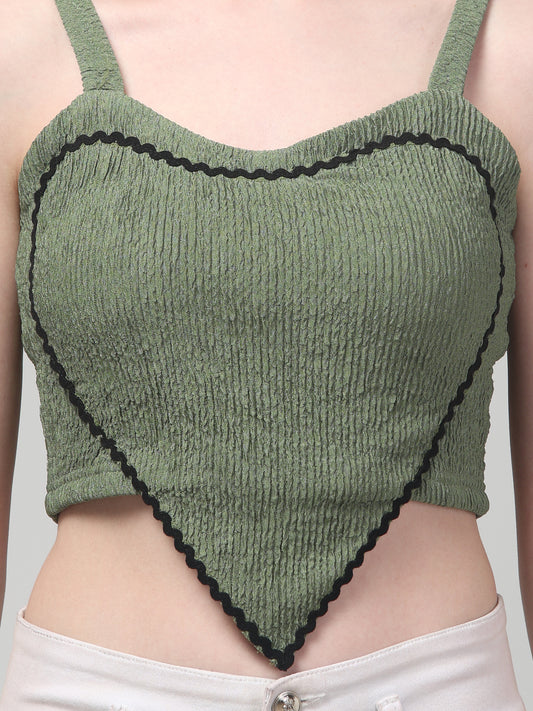 Olive Green Crop Top For Womens