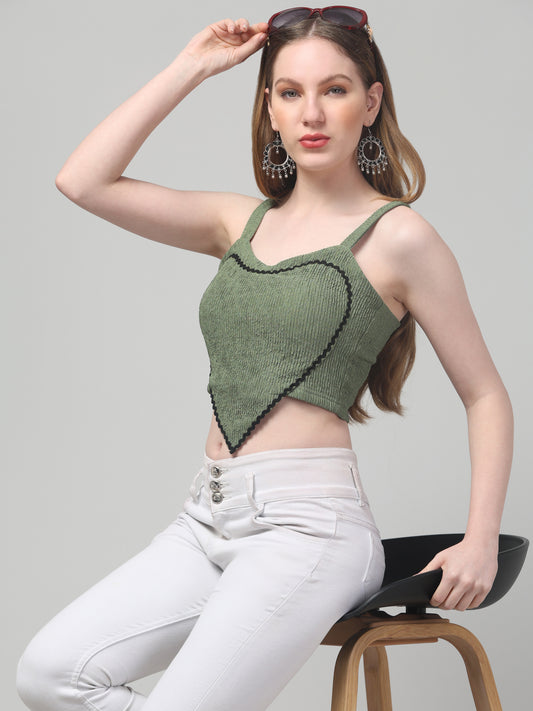 Olive Green Crop Top For Womens
