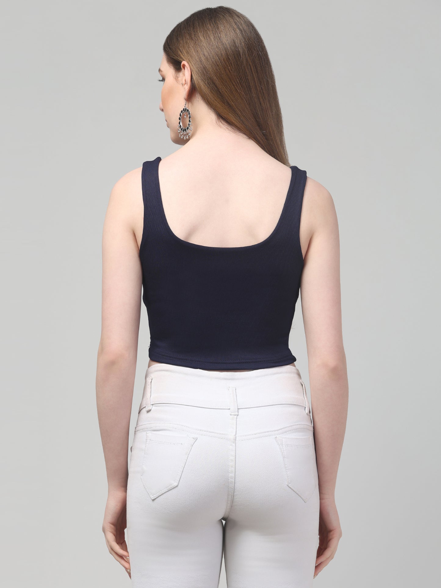 Blue Sleeveless Crop Top For Womens