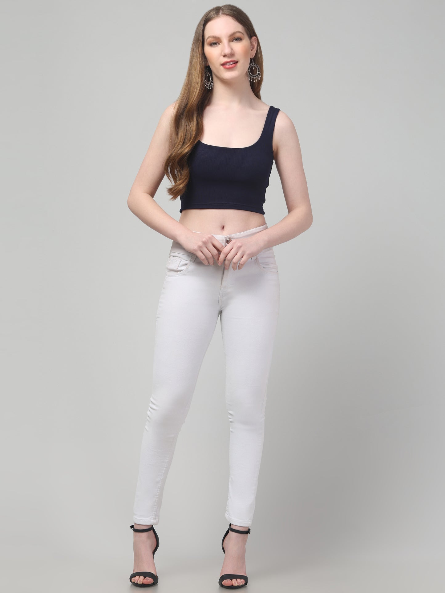Blue Sleeveless Crop Top For Womens