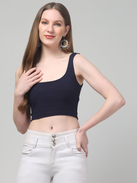 Blue Sleeveless Crop Top For Womens