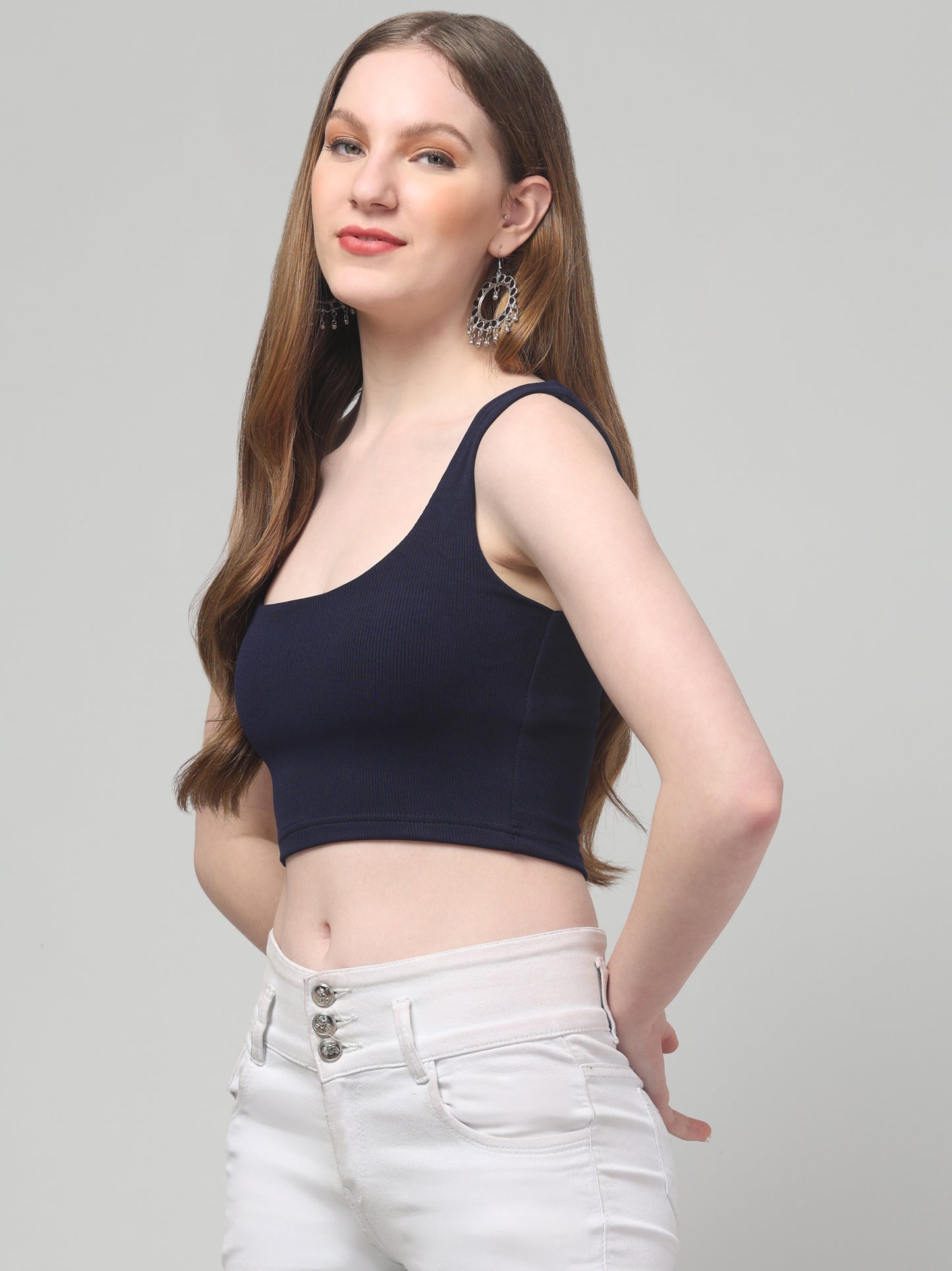 Blue Sleeveless Crop Top For Womens