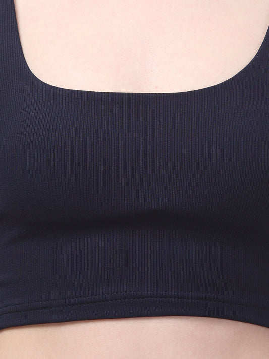 Blue Sleeveless Crop Top For Womens