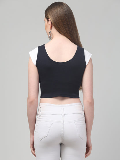 Blue Half Sleeve Crop Top For Womens