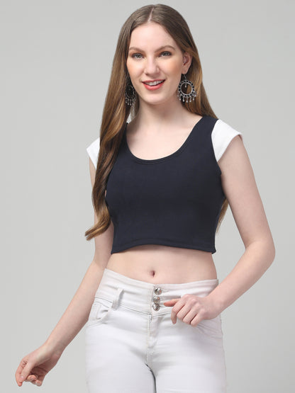 Blue Half Sleeve Crop Top For Womens