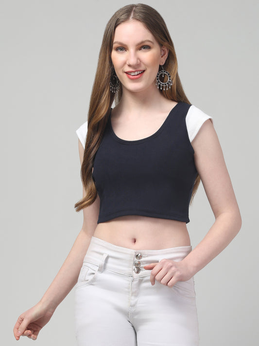 Blue Half Sleeve Crop Top For Womens