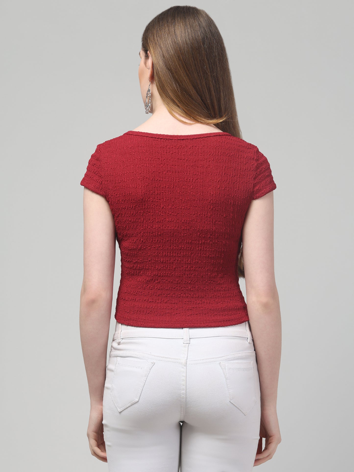 Red Round Neck Top For Womens